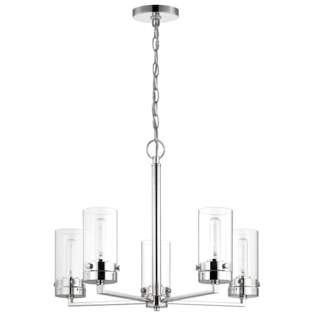 Nuvo Intersection 5-Light Chandelier - Polished Nickel with Clear Glass 60/7635